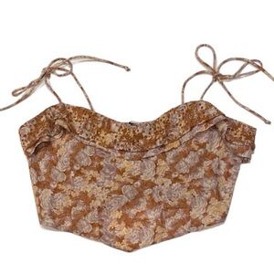 American Eagle Corset Style Ruffle Floral Top with Tie Straps